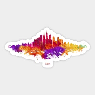 Chicago City Skyline - Colorful Watercolor silhouette on Black Background Sticker